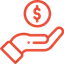 Icon of an open hand with a dollar sign coin above it, representing we accept financing.